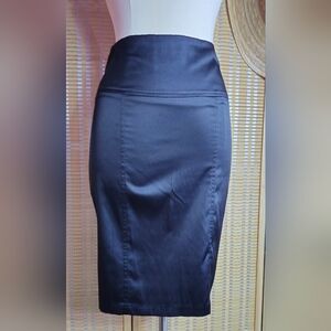 Black Satin Pencil Skirt, Sleek Sexy & Classic Chic, Hidden Zipper, Size Small